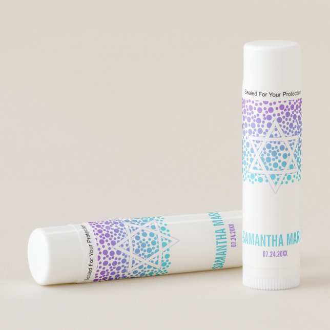 Confetti Dots Purple Teal Bat Mitzvah Lip Balm (Front)