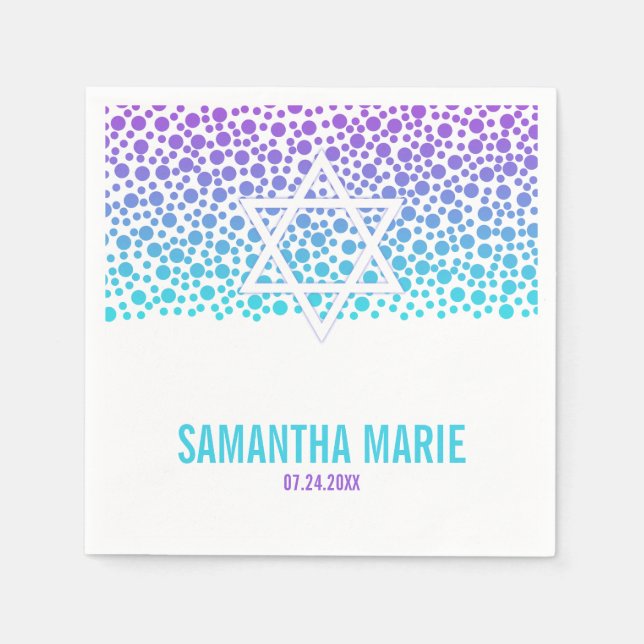 Confetti Dots Purple Teal Bat Mitzvah Paper Napkins (Front)