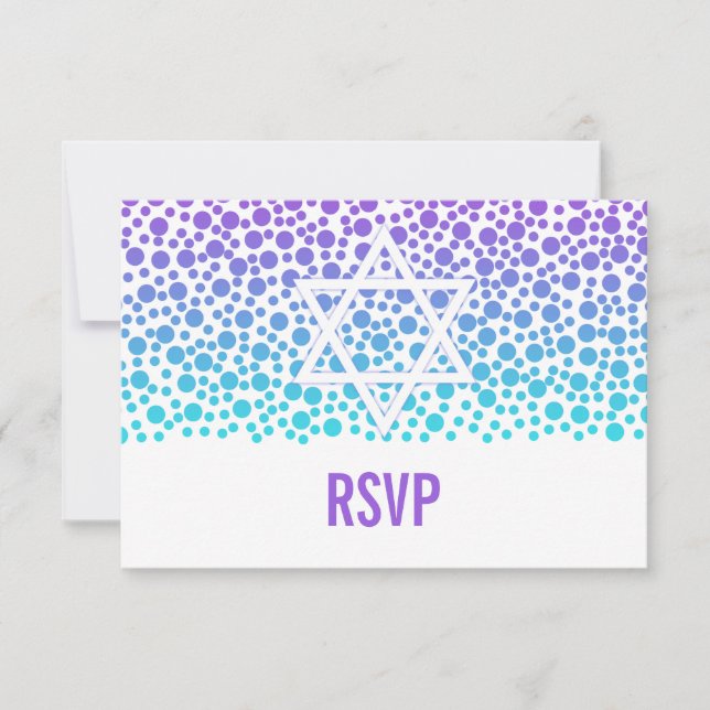 Confetti Dots Purple Teal Bat Mitzvah RSVP Card (Front)