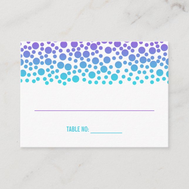 Confetti Dots Purple Teal Bat Mitzvah Seating Card (Front)