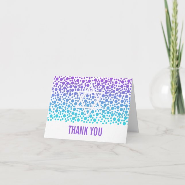 Confetti Dots Purple Teal Bat Mitzvah Thank You Card (Front)