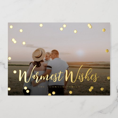 Confetti Dots Script Full Photo Foil Holiday Card