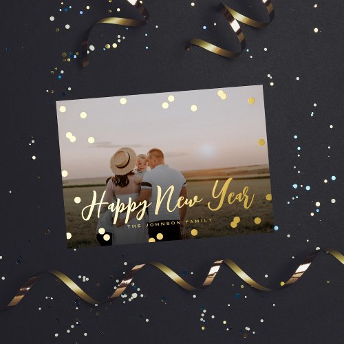 Confetti Dots Script Full Photo Foil Holiday Card