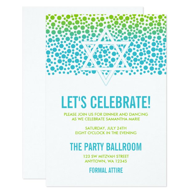 Confetti Dots Teal Green Bat Mitzvah Reception Card