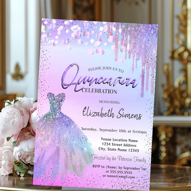 Confetti,Dress,Violet Glitter Quinceañera Invitation (Creator Uploaded)