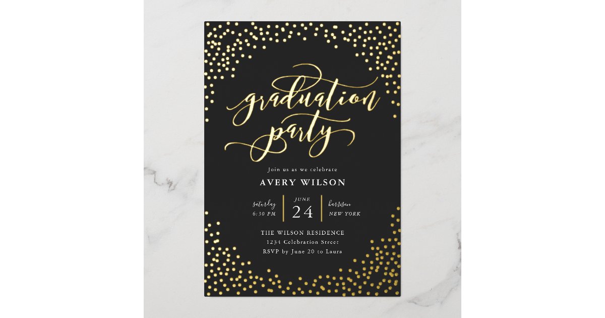 Confetti Elegant Script Graduation Party Foil Invi Foil Invitation | Zazzle