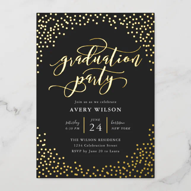 Confetti Elegant Script Graduation Party Foil Invi Foil Invitation | Zazzle