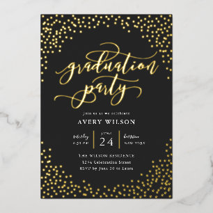 Confetti Elegant Script Graduation Party Foil Invi Invitation