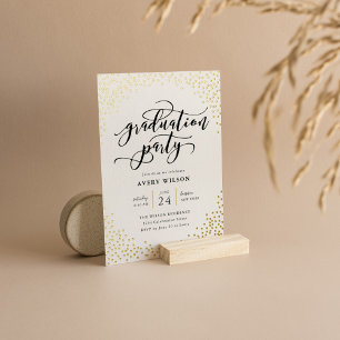 Confetti Elegant Script Graduation Party Foil Invitation