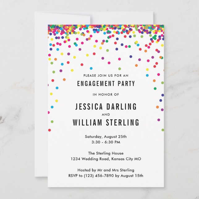 Confetti Engagement Party Invitation | Fun Rainbow (Front)