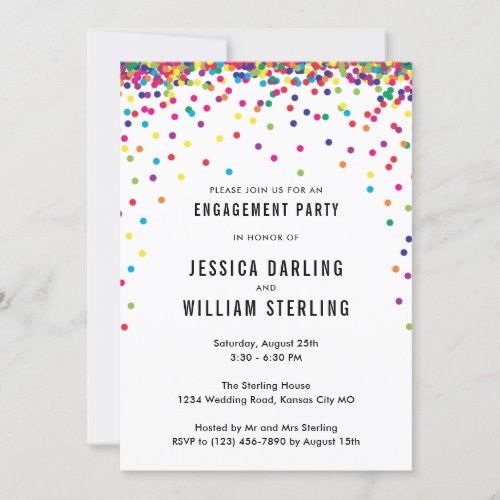 Confetti Engagement Party Invitation  Fun Rainbow