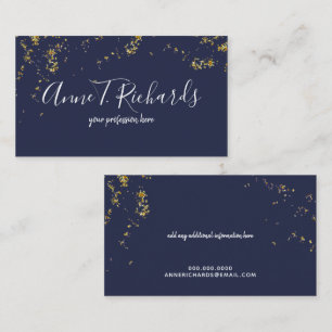 confetti (faux gold dots) handwritten name blue business card