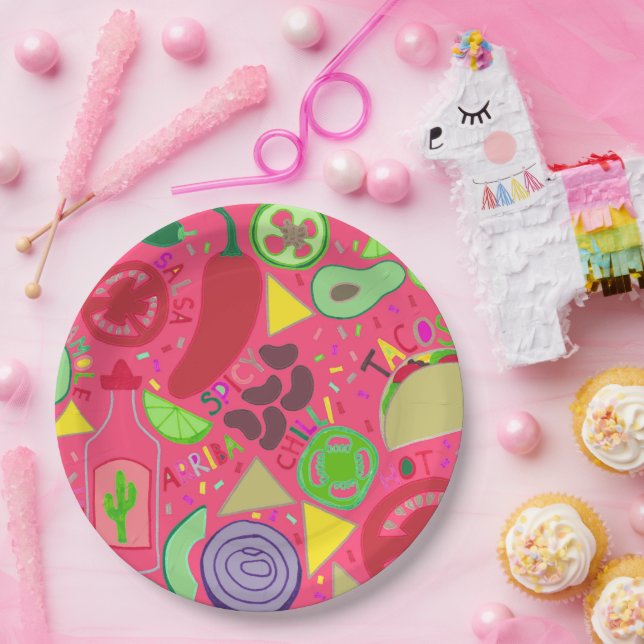 Confetti Fiesta Pink Paper Plates (Party)