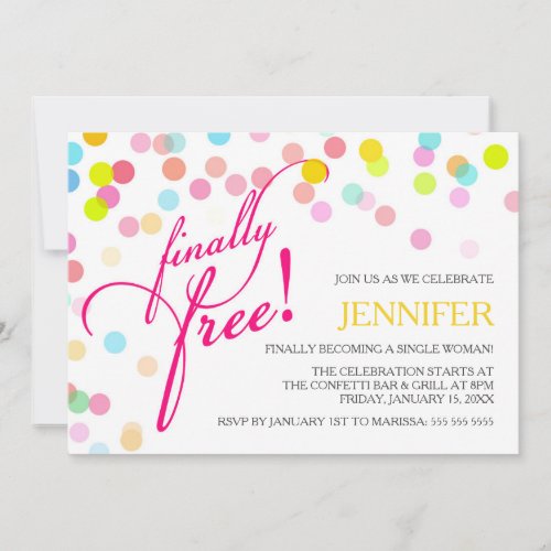 Confetti Finally Free  Divorce Party Invitation