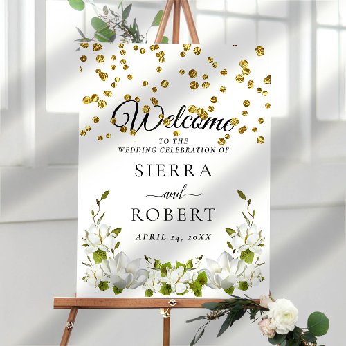 Confetti Floral Elegant Wedding Welcome Sign