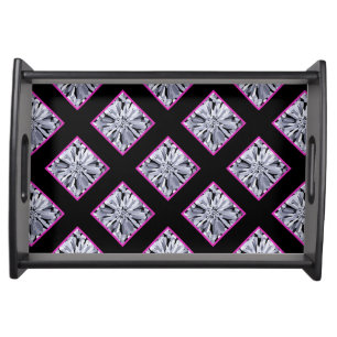 Confetti Flower in black & pink plaid Serving Tray