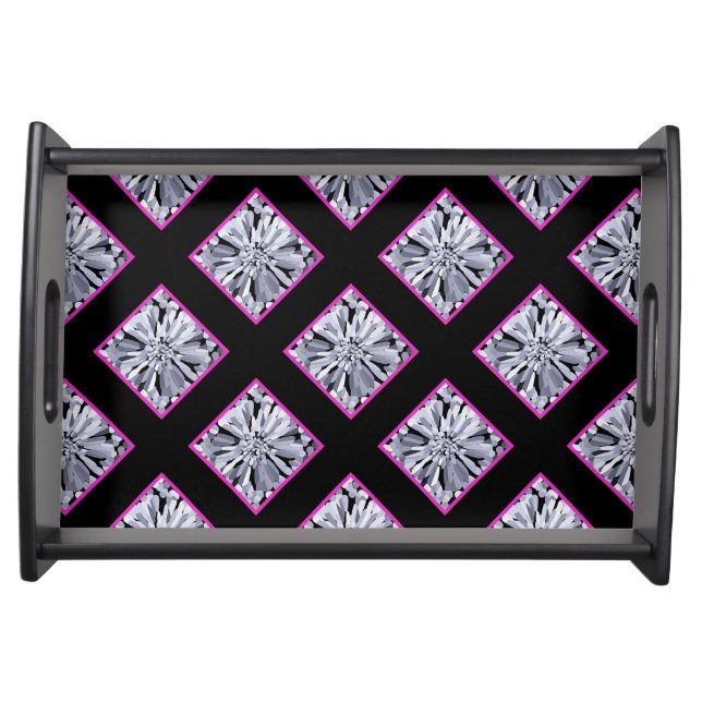 Confetti Flower in black & pink plaid Serving Tray (Front)
