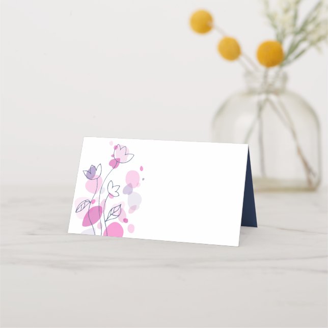 Confetti flower navy pink wedding place cards (Front)