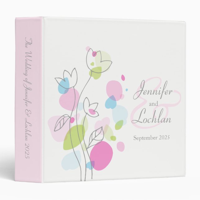 Confetti flower pink aqua gray wedding folder (Front/Spine)