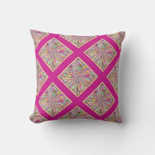 Confetti Flower Summer in Pink  Yellow Plaid Throw Pillow