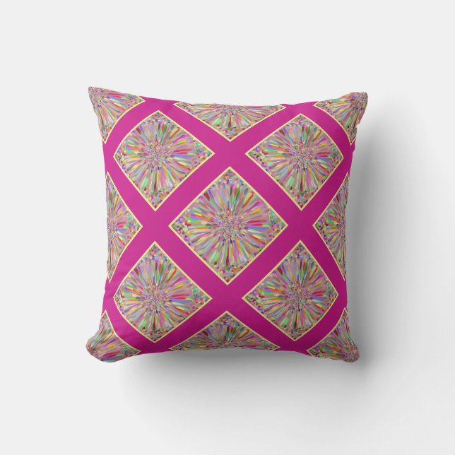 Confetti Flower Summer in Pink & Yellow Plaid Throw Pillow (Front)