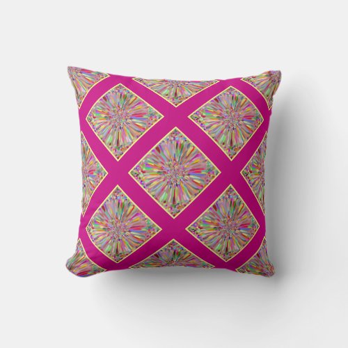 Confetti Flower Summer in Pink  Yellow Plaid Throw Pillow