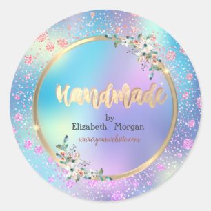 Confetti,Flowers,Holographic,Handmade Classic Round Sticker