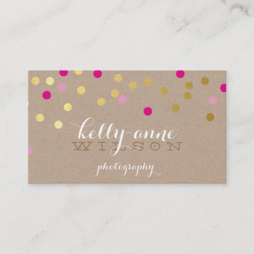 CONFETTI GLAMOROUS cute gold foil bold pink kraft Business Cards