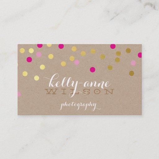 Customizable CONFETTI GLAMOROUS cute gold foil bold pink kraft Business Cards