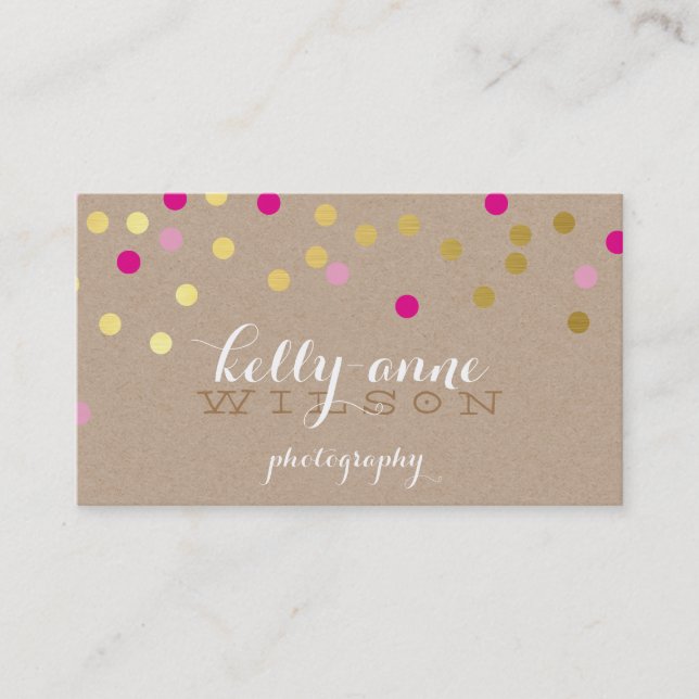 CONFETTI GLAMOROUS cute gold foil bold pink kraft Business Card (Front)