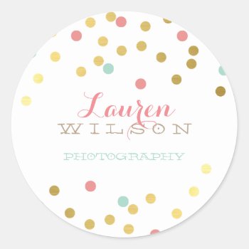 Confetti Glamorous Cute Gold Foil Coral Mint Classic Round Sticker by edgeplus at Zazzle