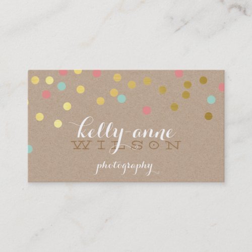 CONFETTI GLAMOROUS cute gold foil coral mint kraft Business Card