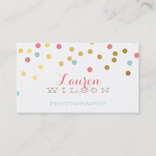 CONFETTI GLAMOROUS cute gold foil coral mint kraft Business Card