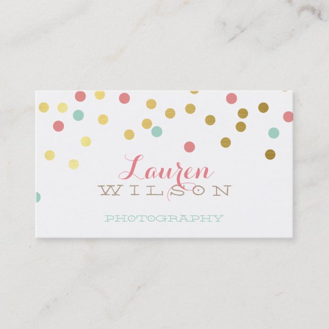 CONFETTI GLAMOROUS cute gold foil coral mint kraft Business Card (Front)