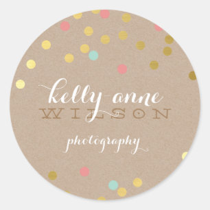 CONFETTI GLAMOROUS cute gold foil coral mint kraft Classic Round Sticker