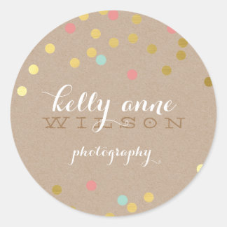 CONFETTI GLAMOROUS cute gold foil coral mint kraft Classic Round Sticker