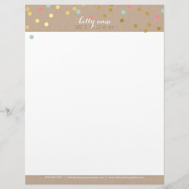 CONFETTI GLAMOROUS cute gold foil coral mint kraft Letterhead (Front)