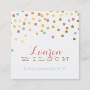 CONFETTI GLAMOROUS cute gold foil coral mint kraft Square Business Card