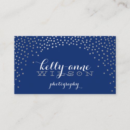 CONFETTI GLAMOROUS cute mini silver foil look navy Business Card