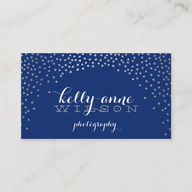 CONFETTI GLAMOROUS cute mini silver foil look navy Business Card (Front)