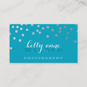 CONFETTI GLAMOROUS cute silver foil bold spot aqua Business Card