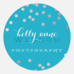 CONFETTI GLAMOROUS cute silver foil bold spot aqua Classic Round Sticker