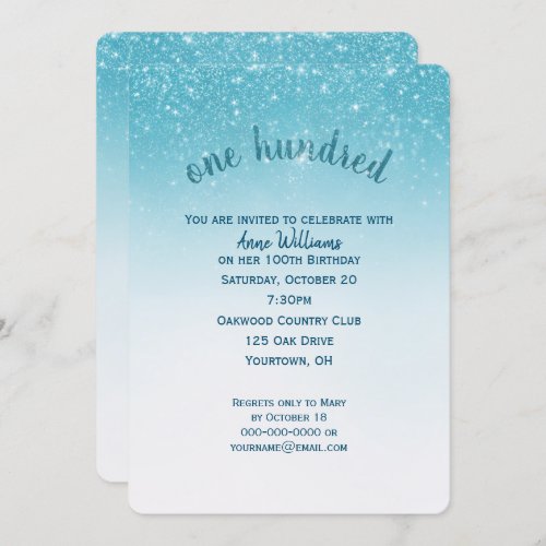 confetti glitter 100th birthday party invitation