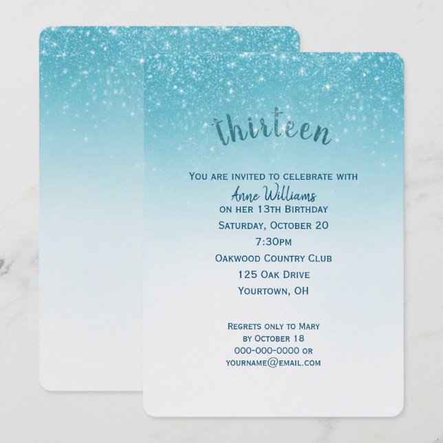 confetti glitter 13th birthday party invitation (Front/Back)