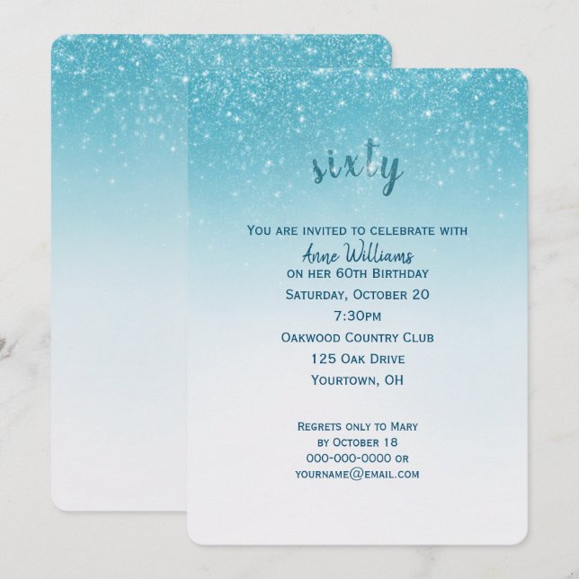 confetti glitter 60th birthday party invitation (Front/Back)