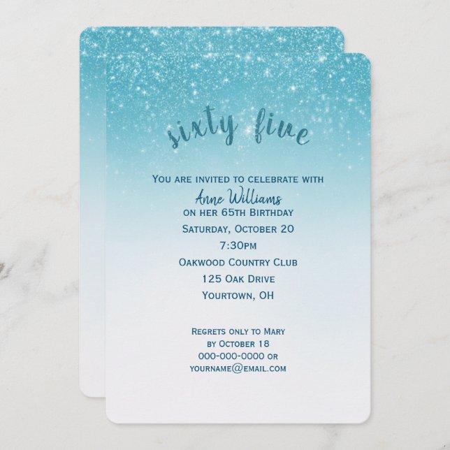 confetti glitter 65th birthday party invitation (Front/Back)