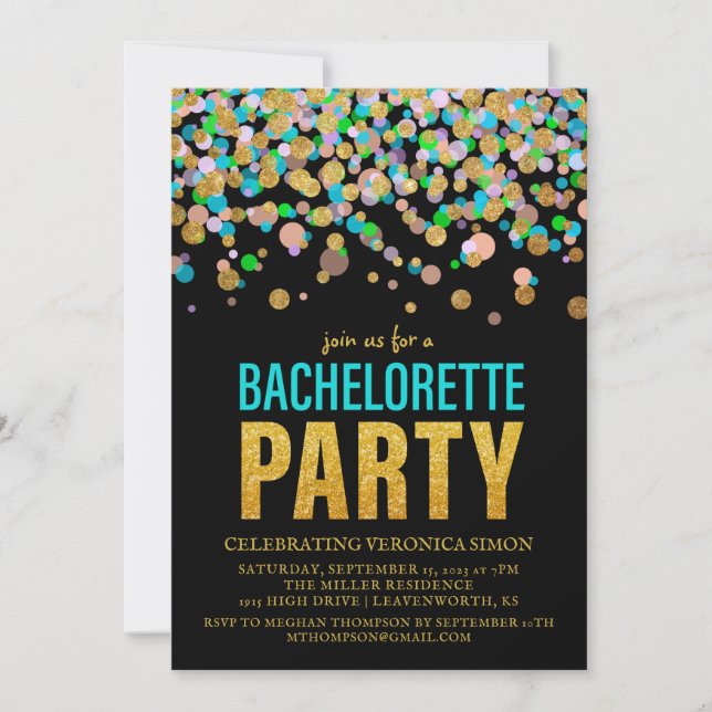 Confetti Glitter Bachelorette Party Invitation (Front)