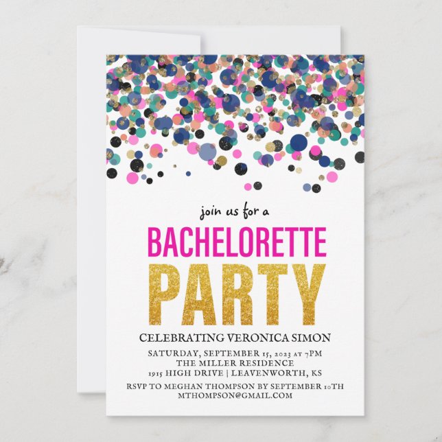 Confetti Glitter Bachelorette Party Invitation (Front)