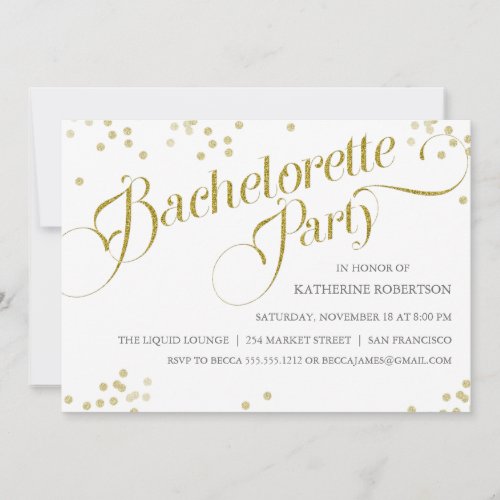 Confetti Glitter Bachelorette Party Invite, gold