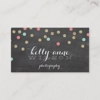 CONFETTI GLITTER cute gold coral mint chalkboard Business Card